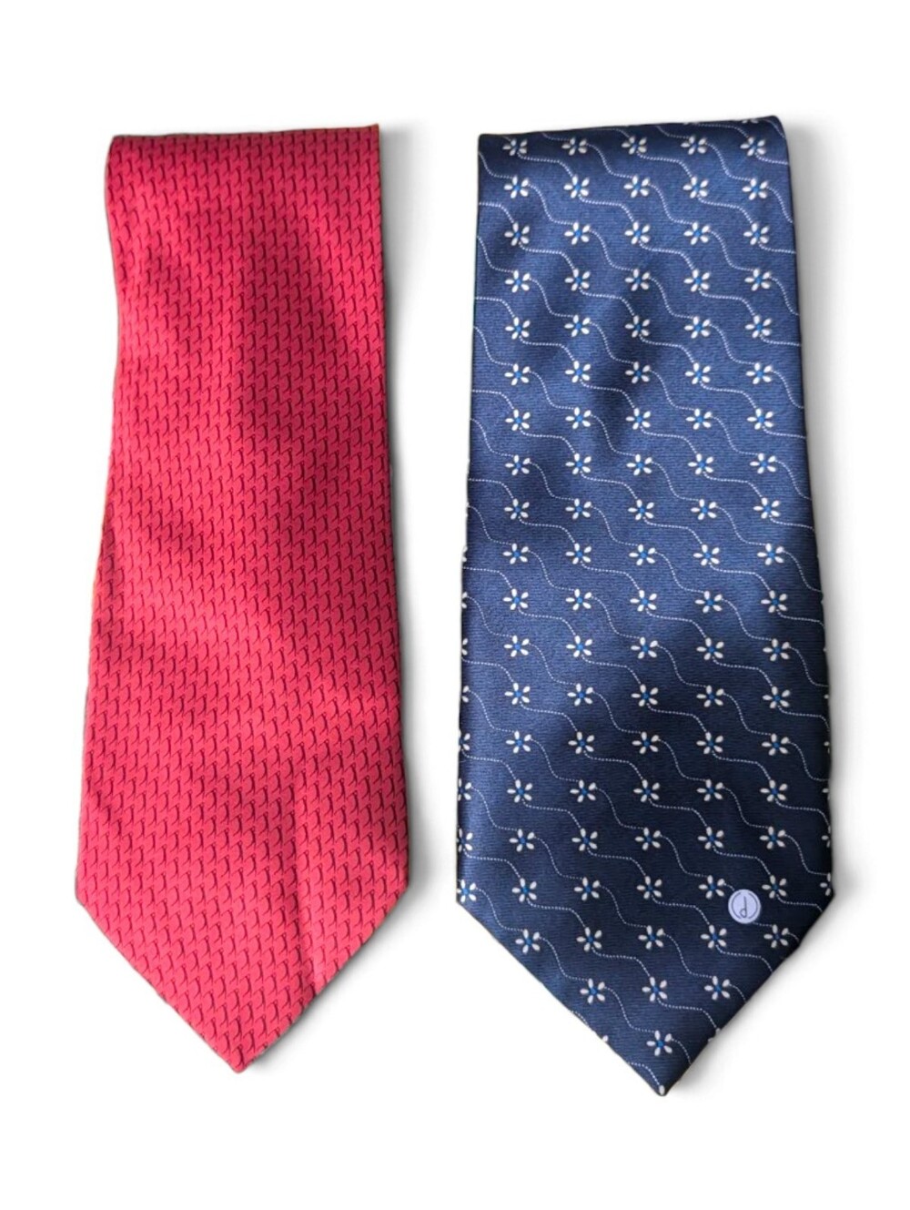 Dunhill 100% Silk Ties Red Navy Jacquard Designer Luxury Men's Necktie Lot of 2